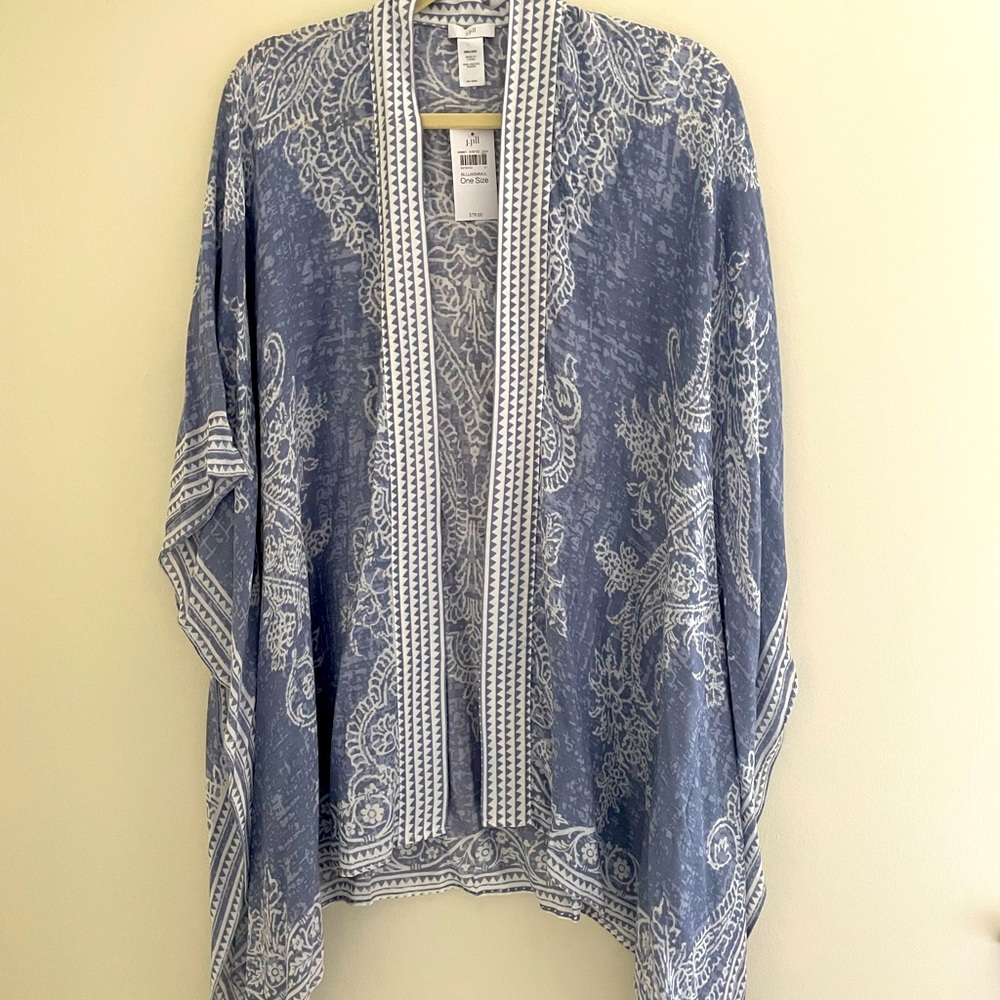 J Jill  one size, Light jacket, open poncho, NWT, denim blue & white